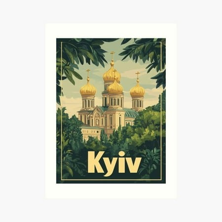 Kna Prints - Kir 4723 - a Magnificent Cathedral with Golden Domes Rises Amidst Lush Green Trees in Kyiv  Showcasing the Citys Rich Architectural Herit