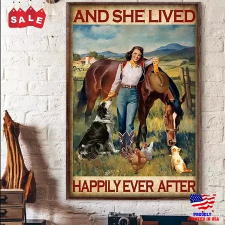 Kna Prints - and She Lived Happily Ever After Vintage Cowgirl Horse Riding Rider Poster - Kir 6249  UNFRAMED-12x18