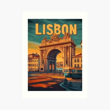 Kna Prints - Kir 4804 - the Vibrant Retro Travel Poster Captures Lisbons Iconic Archway  Bathed in Warm Sunset Hues  Inviting Viewers to Explore the C