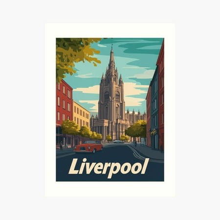 Kna Prints - Kir 4807 - This Retro Travel Poster Invites Viewers to Explore Liverpool  Featuring the Citys Striking Architecture and Classic Cars Alon