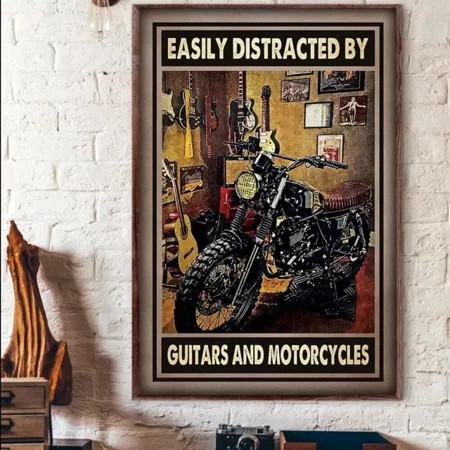 Kna Prints - Easily Distracted by Guitars and Motorcycles Poster - Kir 6317  UNFRAMED-16x24