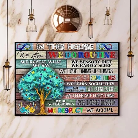 Kna Prints - Autism Awareness in This House We Do Routine Paper Poster Wall Art - Kir 6229  UNFRAMED-24x36
