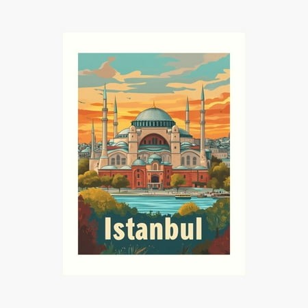 Kna Prints - Kir 4719 - Experience the Beauty of Istanbul as This Vintage Travel Poster Highlights the Stunning Architecture Against a Colorful Sunset