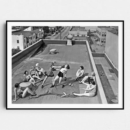 Kna Prints - Women Boxing on a Roof 1938 Vintage Girls 1900S Wall Art Poster Print - Kir 7950  UNFRAMED-24x36