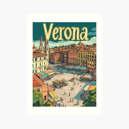 Kna Prints - Kir 4875 - Explore Veronas Vibrant Market Square  Bustling with Vendors and Visitors  Surrounded by Stunning Historic Architecture Undern