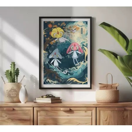 Kna Prints - Azelf  Mesprit and Uxie: Japanese Style Pokemon Anime Poster - Printable Fineart - Kir 8367  UNFRAMED-18x24
