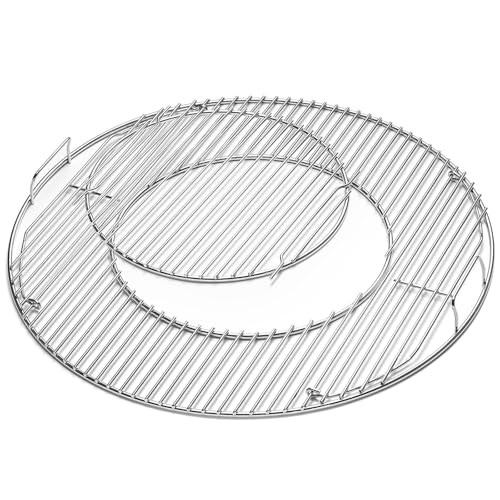 AJinTeby 8835 Gourmet BBQ System Hinged Cooking Grate for 22.5 Inch Weber One-Touch Silver, Bar-B-Kettle, Master-Touch, for Weber Vortex, Barrel 22