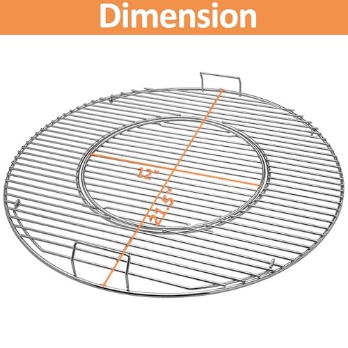 AJinTeby 8835 Gourmet BBQ System Hinged Cooking Grate for 22.5 Inch Weber One-Touch Silver, Bar-B-Kettle, Master-Touch, for Weber Vortex, Barrel 22