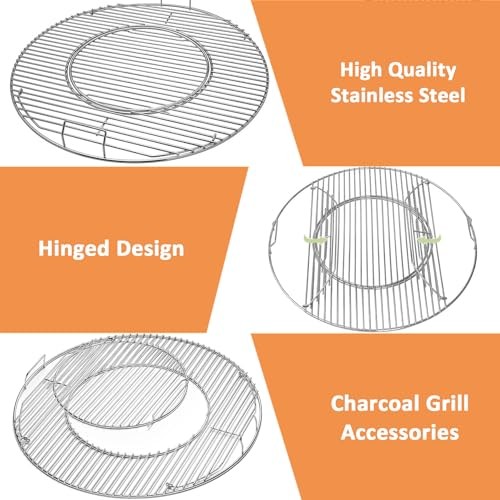 AJinTeby 8835 Gourmet BBQ System Hinged Cooking Grate for 22.5 Inch Weber One-Touch Silver, Bar-B-Kettle, Master-Touch, for Weber Vortex, Barrel 22