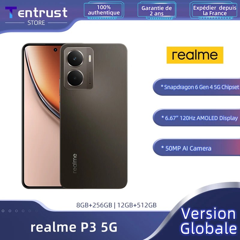 Globalna Wersja Smartfona Realme P3 5G Chipset Snapdragon 6 Gen 4 5G Wyświetlacz 6,67 Cala Bateria 5260 MAh 45W Ładowanie Aparat 50 MP AI thumbnail