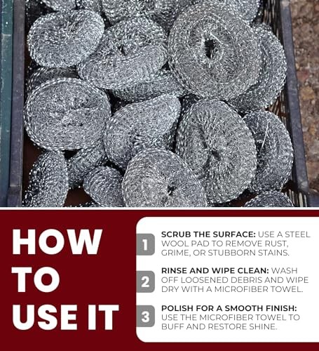 Brillo Heavy Duty Steel Wool Pads 10 Pc Bundle with Microfiber Cloth - Tough Grease and Grime Remover - Steel Wool Soap Pads for Heavy Duty Cleaning T thumbnail