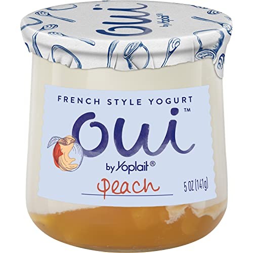 Oui by Yoplait Peach Whole Milk Yogurt, French Style Yogurt, 5 OZ Glass Yogurt Jar