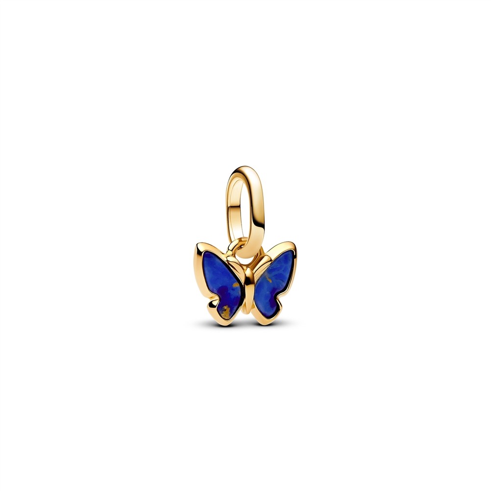 Pandora Blue Butterfly Mini Dangle Charm - 14k Gold Plating / Imitation Lapis Lazuli / Blue