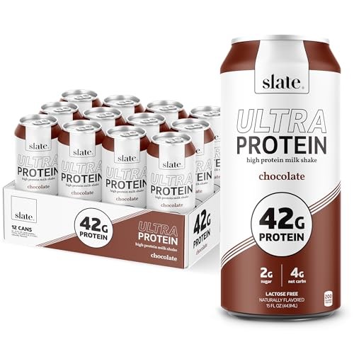Slate Milk - Ultra High Protein Shake - Chocolate - 42g Protein, 2g Sugar, 200 Calories, 4g Net Carbs - Lactose Free - No Added Sugar, No Seed Oils - 