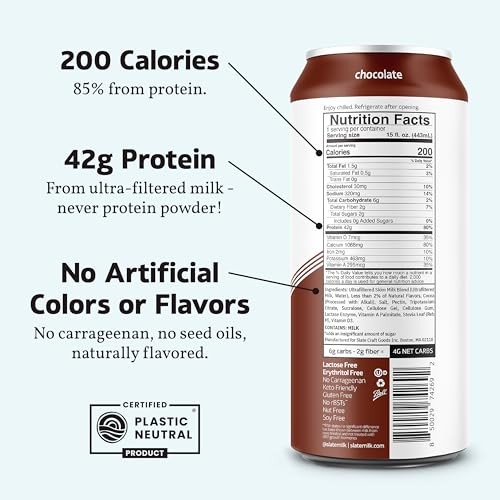 Slate Milk - Ultra High Protein Shake - Chocolate - 42g Protein, 2g Sugar, 200 Calories, 4g Net Carbs - Lactose Free - No Added Sugar, No Seed Oils -  thumbnail