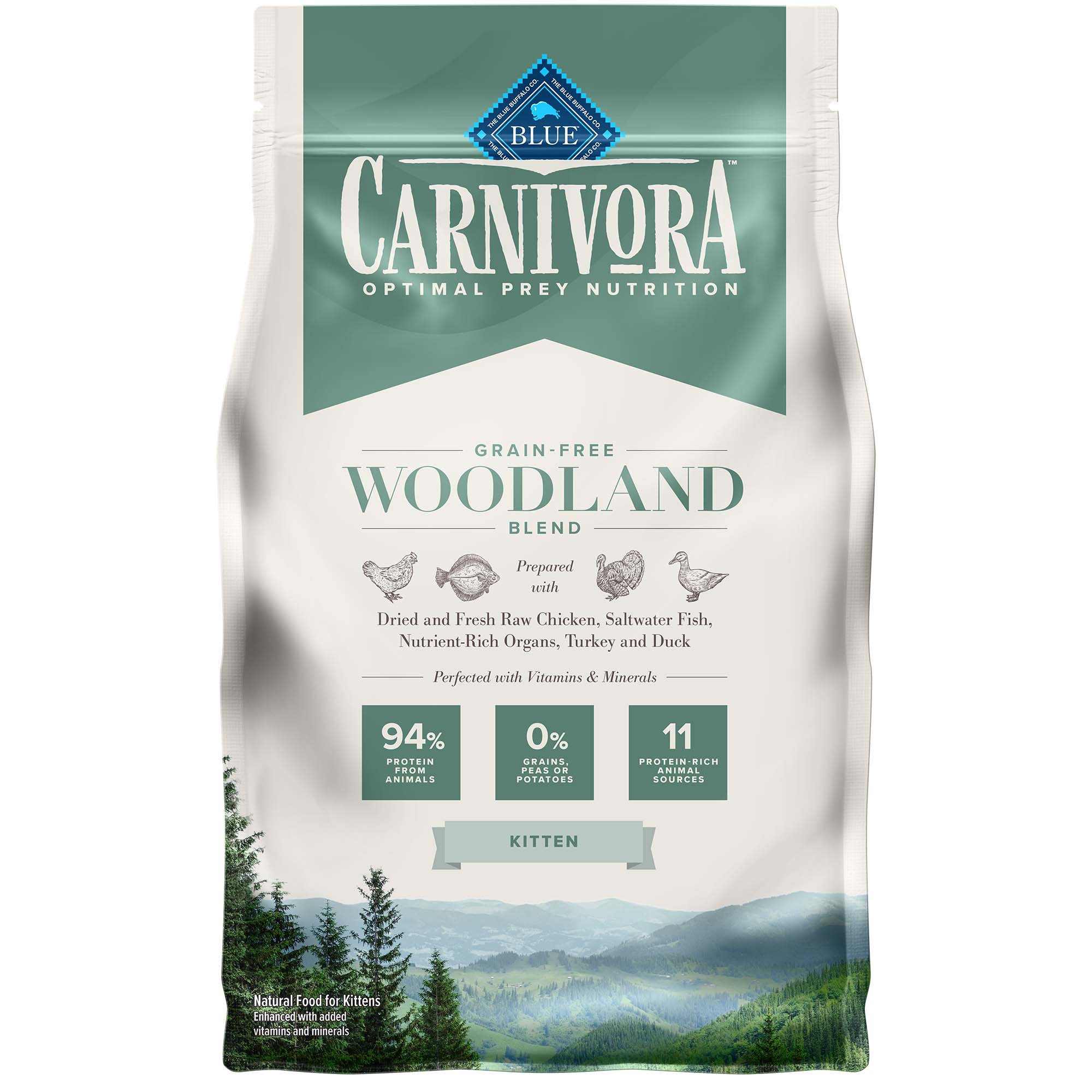 Blue Buffalo Blue Carnivora Woodland Blend Optimal Prey Nutrition High Protein, Grain Free Natural Kitten Dry Food, 4 Lbs.
