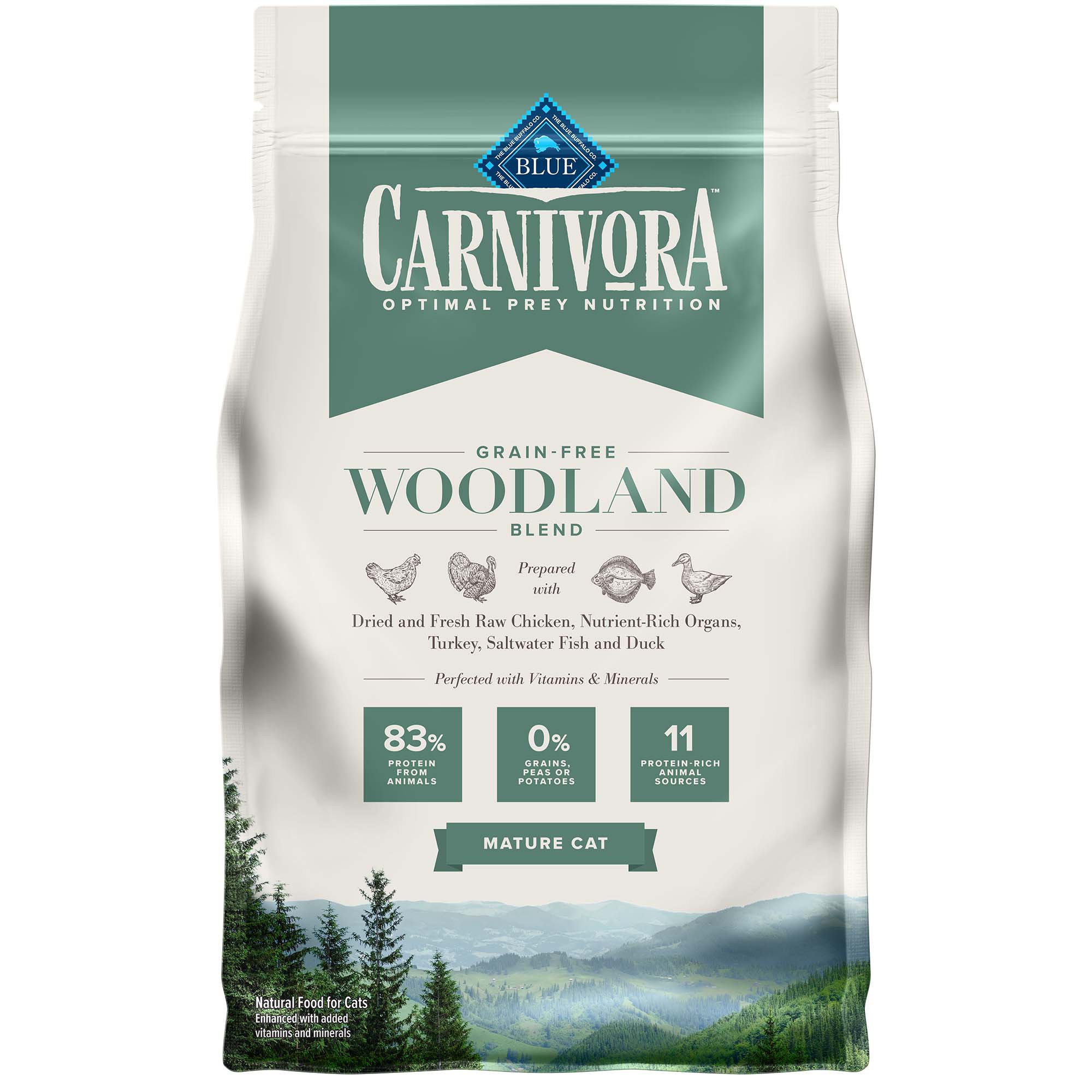 Blue Buffalo Blue Carnivora Woodland Blend Optimal Prey Nutrition High Protein, Grain Free Natural Mature Dry Cat Food, 4 Lbs.
