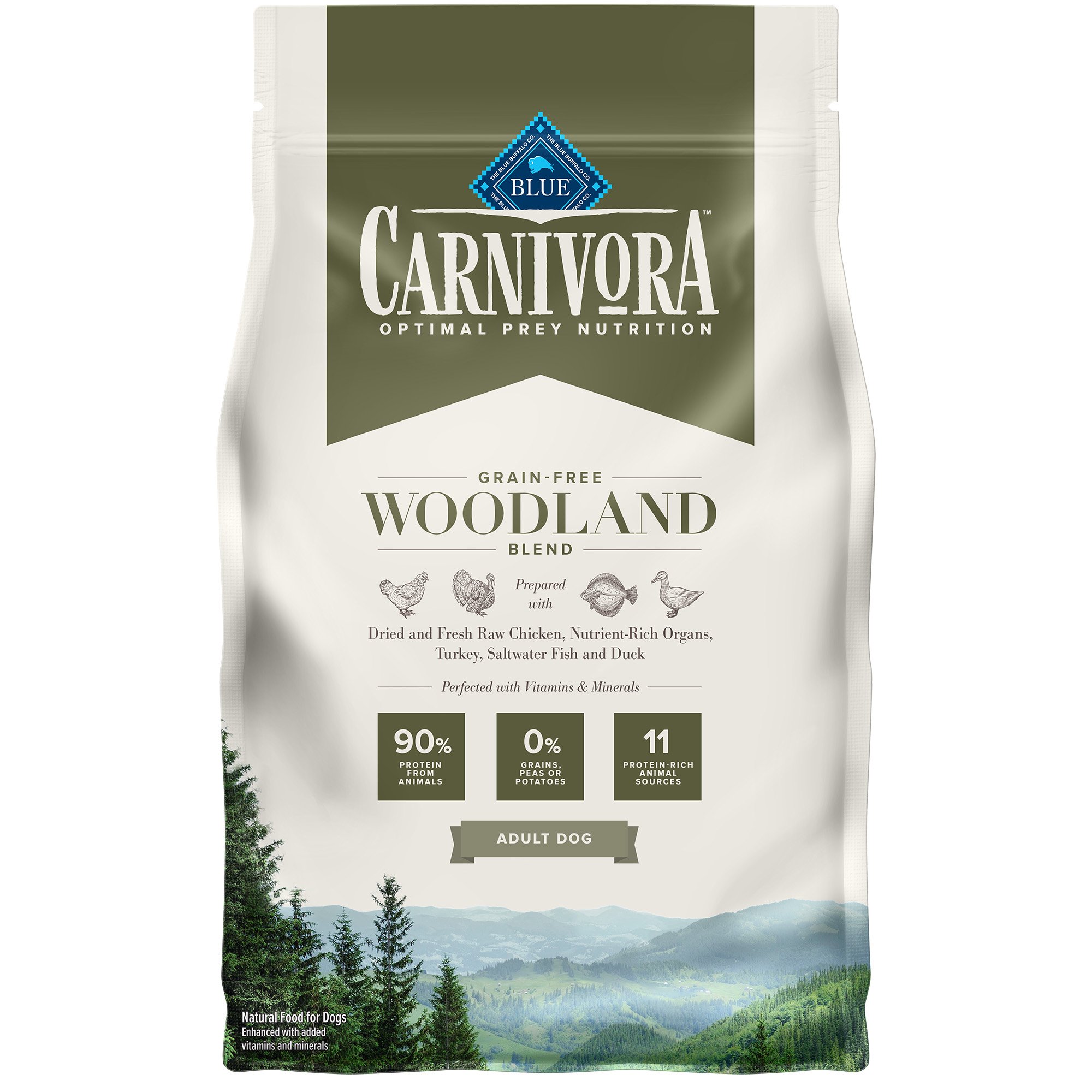 Blue Buffalo Blue Carnivora Woodland Blend Optimal Prey Nutrition High Protein, Grain Free Natural Adult Dry Dog Food, 4 Lbs.