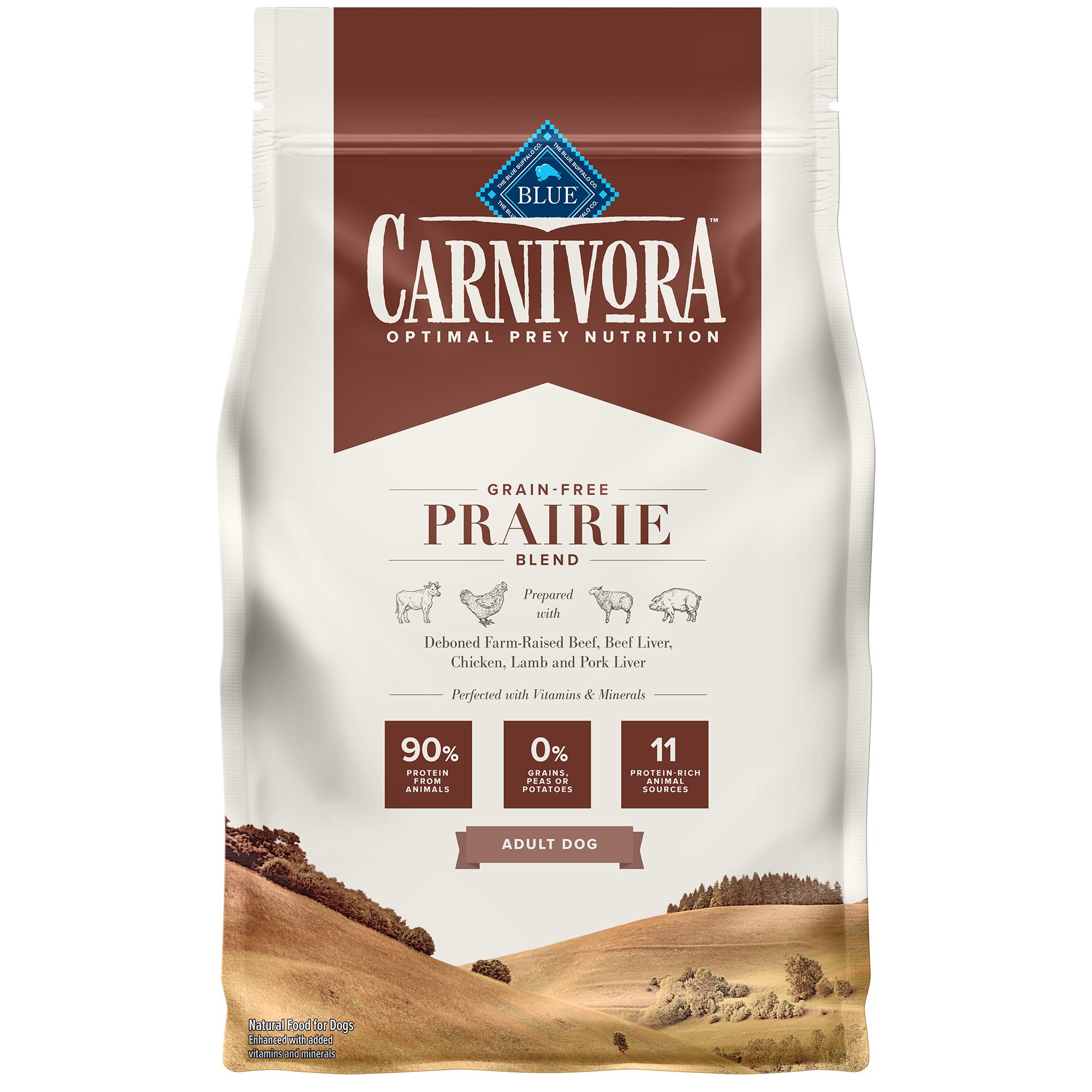 Blue Buffalo Blue Carnivora Prairie Blend Optimal Prey Nutrition High Protein, Grain Free Natural Adult Dry Dog Food, 4 Lbs.