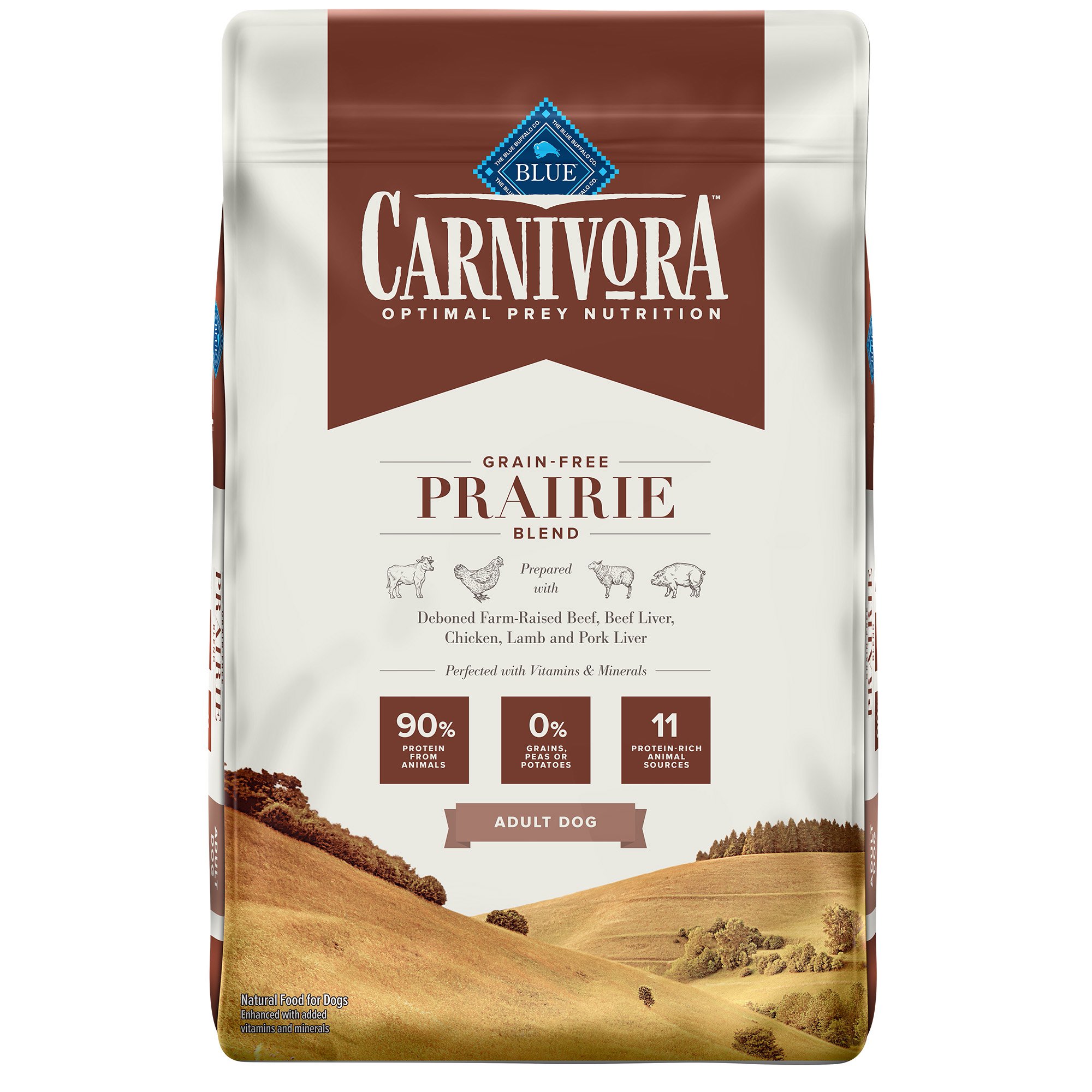 Blue Buffalo Blue Carnivora Prairie Blend Optimal Prey Nutrition High Protein, Grain Free Natural Adult Dry Dog Food, 22 Lbs.
