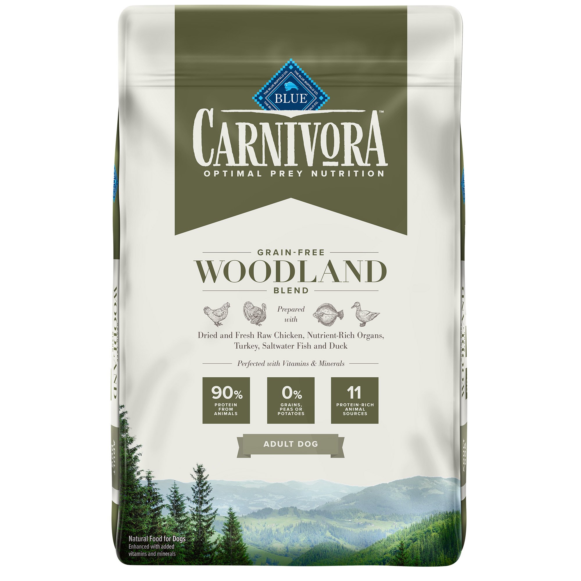 Blue Buffalo Blue Carnivora Woodland Blend Optimal Prey Nutrition High Protein, Grain Free Natural Adult Dry Dog Food, 22 Lbs.