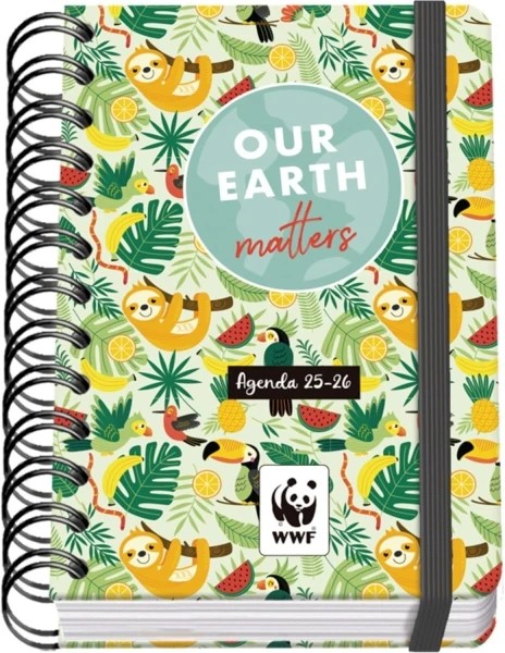 Dohe WWF Tropic Agenda Escolar 25/26 Espiral Wire??o A6 - Dia Pagina - Papel 80g/m2 - 4 Hojas De Pegatinas - Cubierta De Carton Plastificado - Cierre 