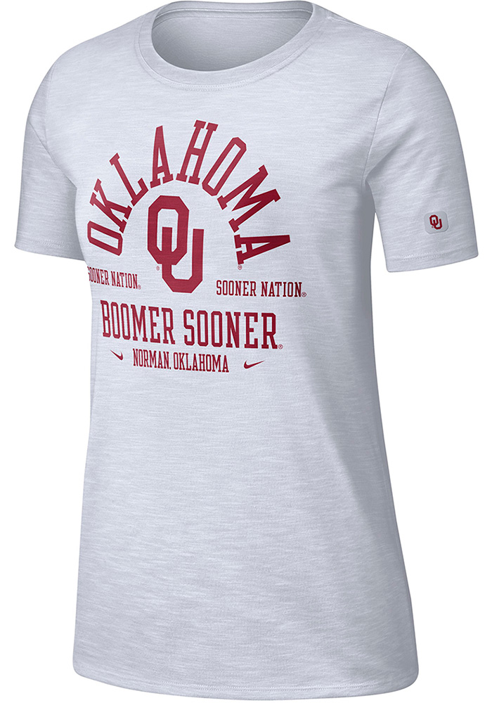 Nike Oklahoma Sooners Womens White Dri-FIT Slub Crew Neck Short Sleeve T-Shirt, White, 65% COTTON / 35% POLYESTER, Size M