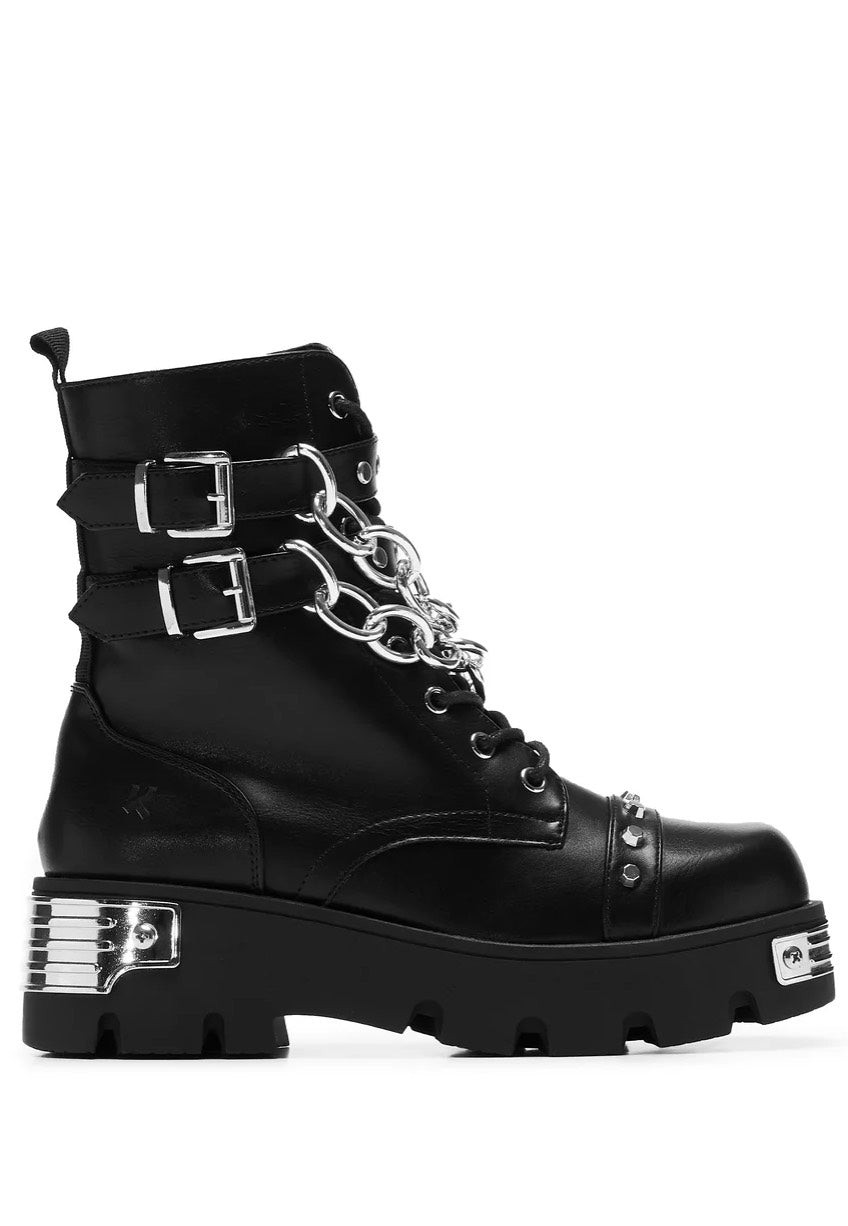 Koi Footwear - Shackled Shadows Heavy Duty Chain Biker Black - Girl Schuhe - Schwarz - EU 36 - Synthetic/Synthetic/Gummi,Kunstleder thumbnail