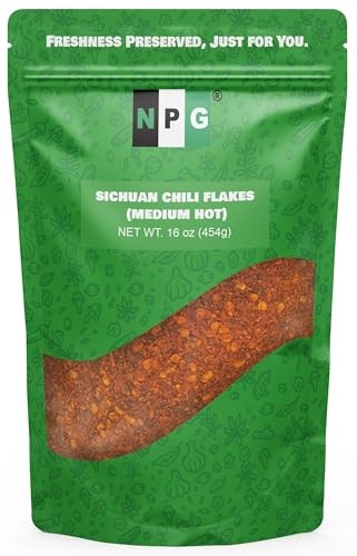 NPG Authentic Sichuan Chili Flakes 16 Ounces  Medium Hot  Szechuan Crushed Red Pepper Flakes Bulk  Spice Seasoning for Making Kimchi  Chili Oil  Stir-