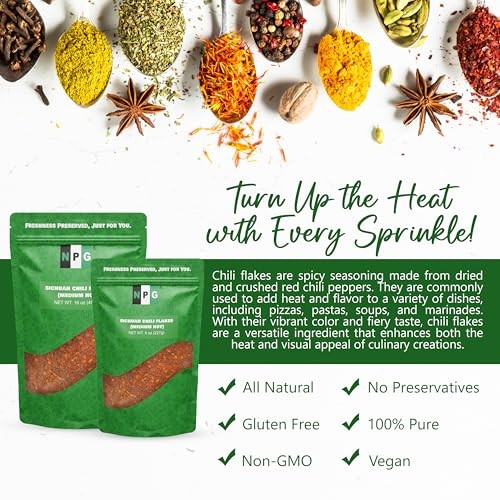 NPG Authentic Sichuan Chili Flakes 16 Ounces  Medium Hot  Szechuan Crushed Red Pepper Flakes Bulk  Spice Seasoning for Making Kimchi  Chili Oil  Stir- thumbnail