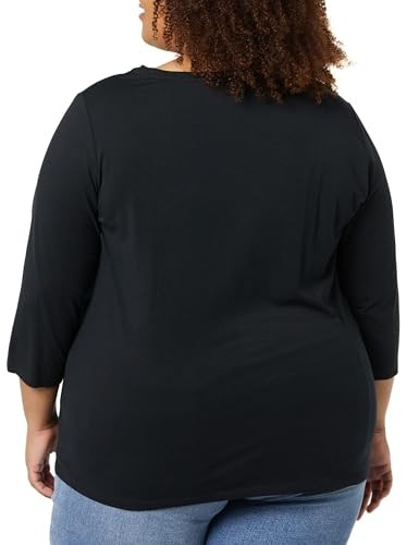 Amazon Essentials Women's Regular-Fit 3/4 Sleeve V-Neck T-Shirt (Available in Plus Size), Pack of 2, Black, 1X thumbnail