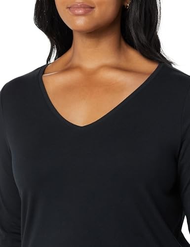 Amazon Essentials Women's Regular-Fit 3/4 Sleeve V-Neck T-Shirt (Available in Plus Size), Pack of 2, Black, 1X thumbnail