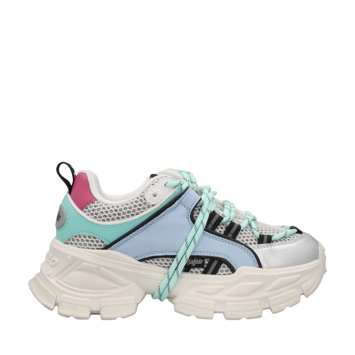 Buffalo, Sneakers, Female, Multicolor, 6 UK, Saturn Lace Vegan Platform Shoes Blue Silver