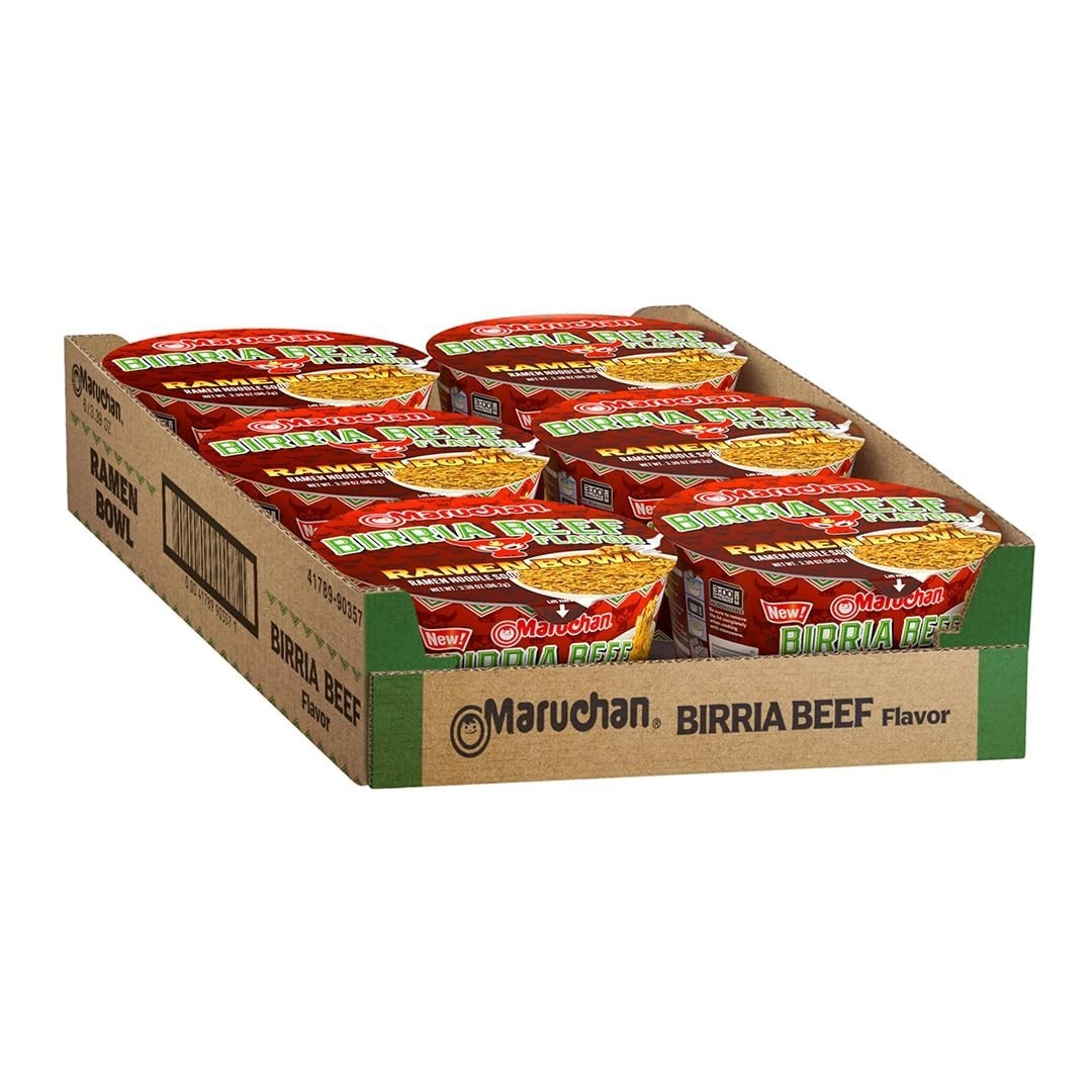 6 Pack Microwave Birria Beef Ramen Bowls - Savory Flavor, Family Favorite Snack thumbnail
