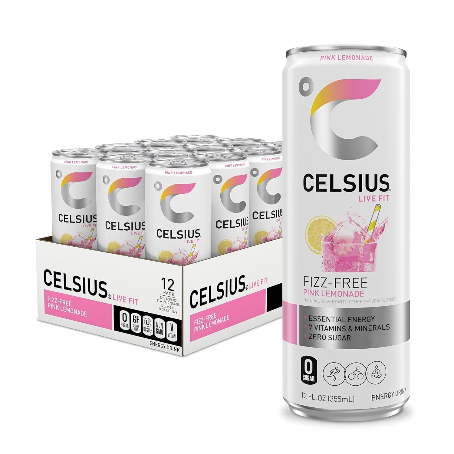 CELSIUS Pink Lemonade Fizz Free Sugar-Free Energy Drink 12oz Cans (12-Pack)