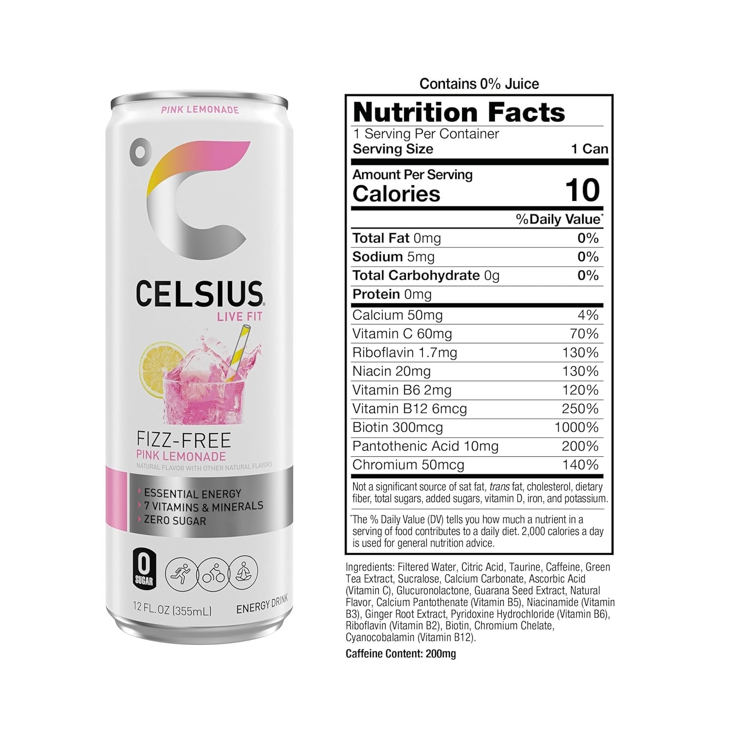 CELSIUS Pink Lemonade Fizz Free Sugar-Free Energy Drink 12oz Cans (12-Pack) thumbnail