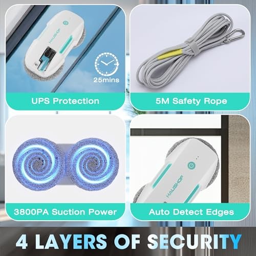 HAUSHOF Robot Window Cleaner with 3800Pa Suction, Auto Water Spray, AI Path Planning & Edge Detection, Remote Control for High-Rise Window, Glass Door thumbnail