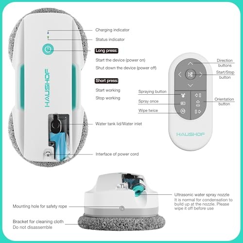 HAUSHOF Robot Window Cleaner with 3800Pa Suction, Auto Water Spray, AI Path Planning & Edge Detection, Remote Control for High-Rise Window, Glass Door thumbnail