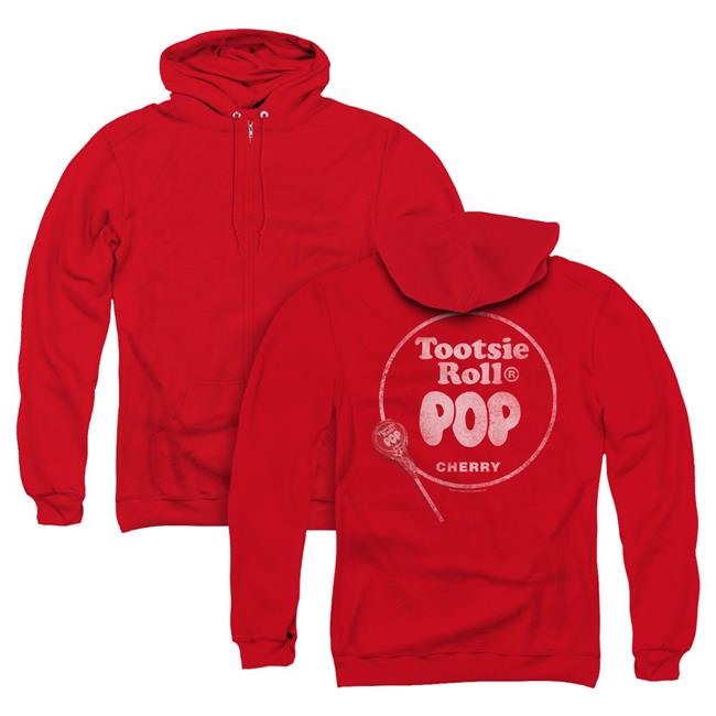 Trevco Sportswear TR111BK-AZH-1 Tootsie Roll & Tootsie Roll Pop Logo Back Print Adult Zipper Hoodie, Red - Small