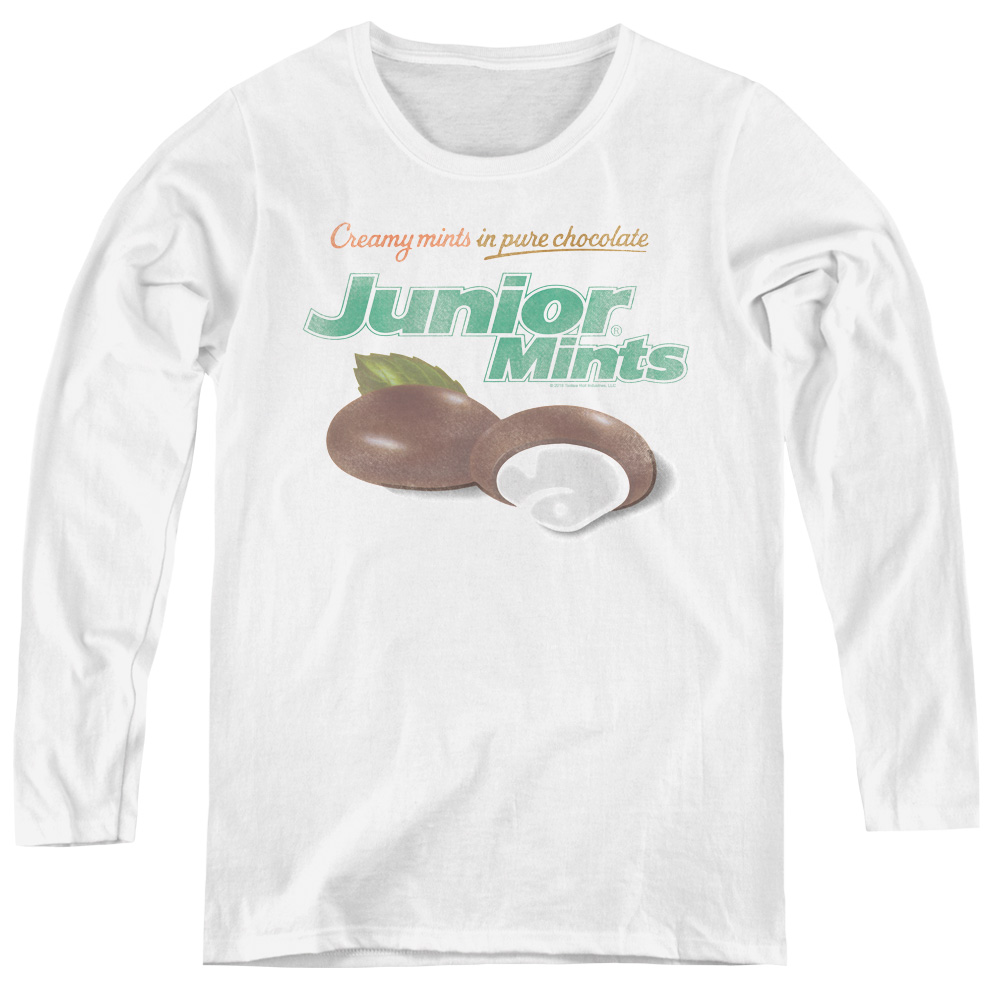 Trevco Sportswear TR104-WL-2 Womens Tootsie Roll & Junior Mints Logo Long Sleeve T-Shirt, White - Medium