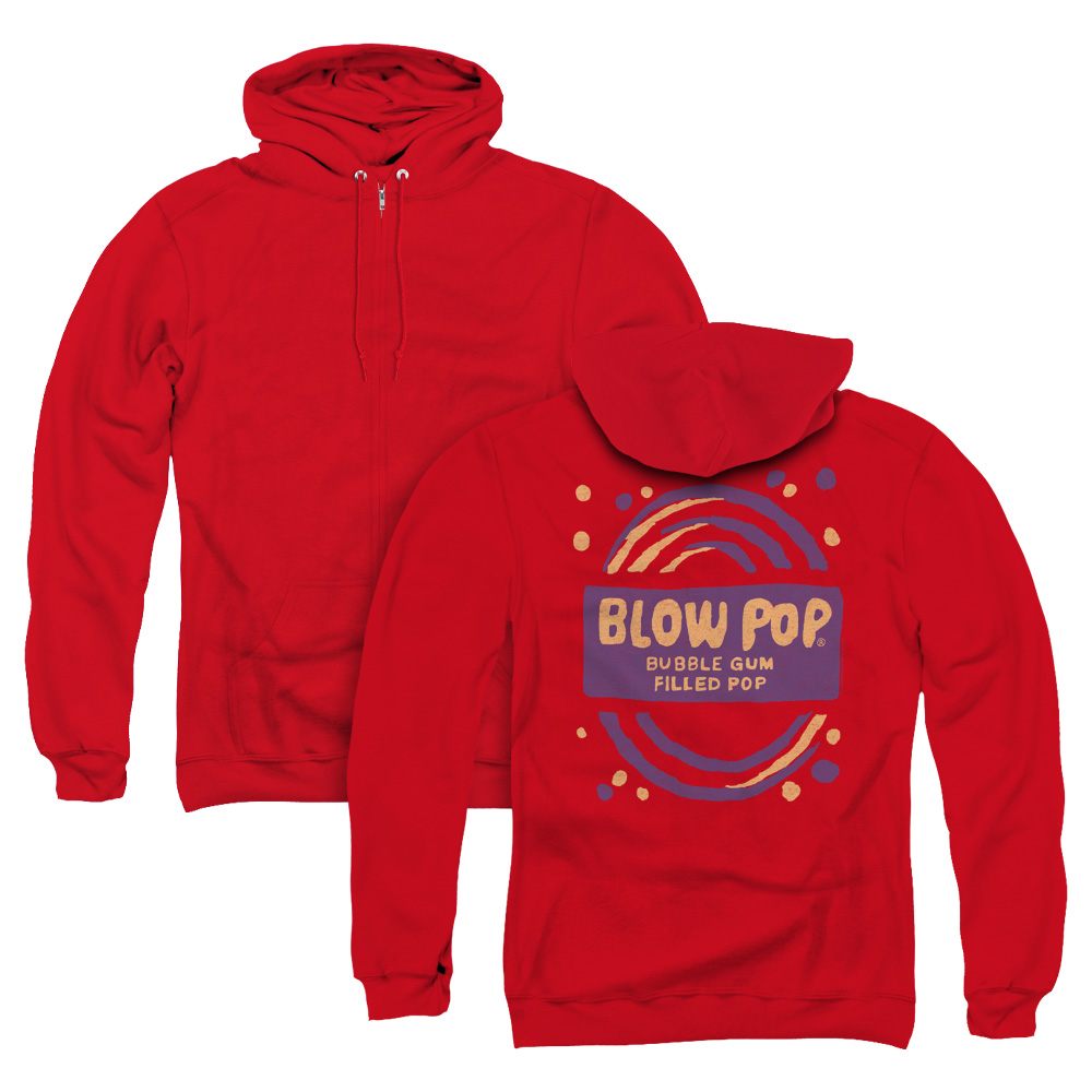 Trevco  TR129BK-AZH-2 Tootsie Roll & Blow Pop Rough Back Print Adult Zipper Hoodie, Red - Medium