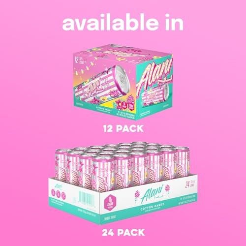 Alani Nu COTTON CANDY, Sugar Free, Low Calorie Energy Drinks, 200mg Caffeine, Biotin, B Vitamins, Zero Sugar, 10 Calories, 12 Fl Oz Cans, 12 Pack thumbnail