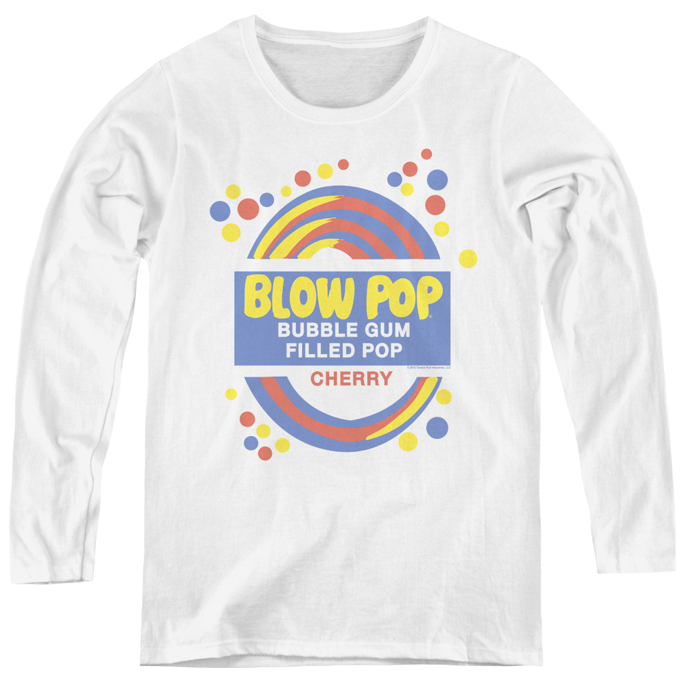 Trevco Sportswear TR103-WL-1 Womens Tootsie Roll & Blow Pop Label Long Sleeve T-Shirt, White - Small