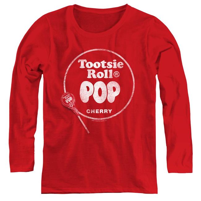 Trevco Sportswear TR111-WL-4 Womens Tootsie Roll & Tootsie Roll Pop Logo Long Sleeve T-Shirt, Red - Extra Large