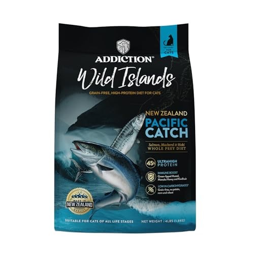 Addiction Wild Islands Pacific Catch – Premium King Salmon, Mackerel & Hoki Recipe – 45% Ultra-High Protein, Whole Prey, Grain-Free Dry Cat Food f