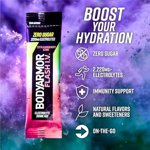 BODYARMOR Flash IV Electrolyte Packets, Strawberry Kiwi - Zero Sugar Drink Mix, Single Serve Packs, Coconut Water Powder (6 Count) thumbnail