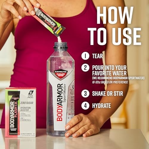BODYARMOR Flash IV Electrolyte Packets, Strawberry Kiwi - Zero Sugar Drink Mix, Single Serve Packs, Coconut Water Powder (6 Count) thumbnail