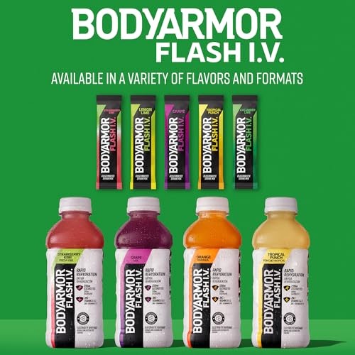 BODYARMOR Flash IV Electrolyte Packets, Strawberry Kiwi - Zero Sugar Drink Mix, Single Serve Packs, Coconut Water Powder (6 Count) thumbnail