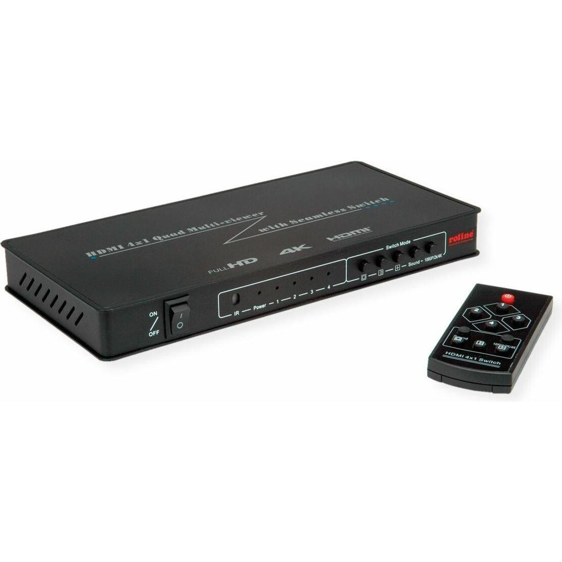 Roline HDMI 4x1 QUAD Multi-Viewer Switch, Nahtlose Umschaltung HDMI-Switch Schwarz