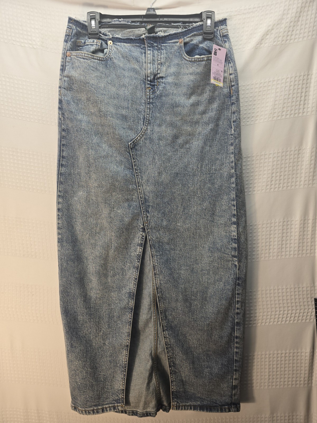 Wild Fable Skirt Womens Sz 6 Blue Frayed Denim Middle Open Slit Y2K Grunge 6014